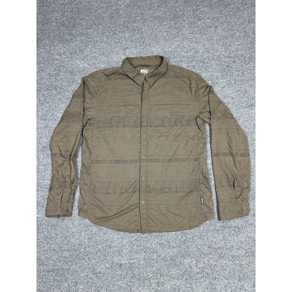 REI Co-Op Mens Shirt Medium Long Sleeve Brown Tan Button Up